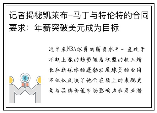 记者揭秘凯莱布-马丁与特伦特的合同要求：年薪突破美元成为目标