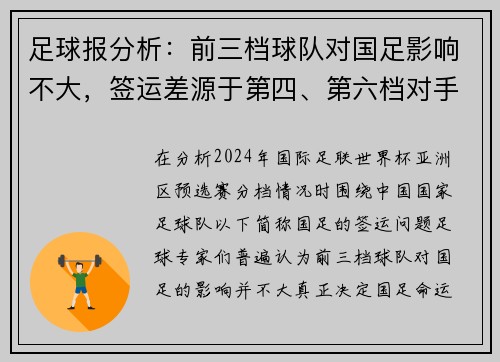 足球报分析：前三档球队对国足影响不大，签运差源于第四、第六档对手