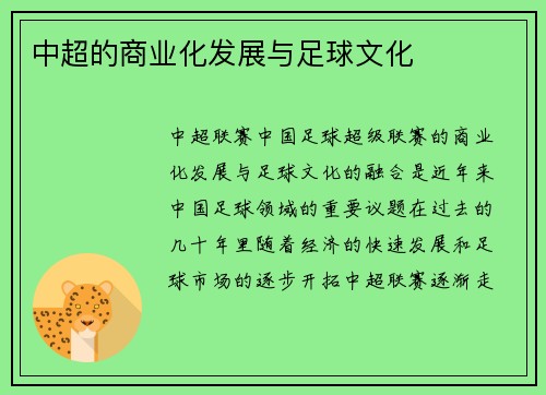 中超的商业化发展与足球文化